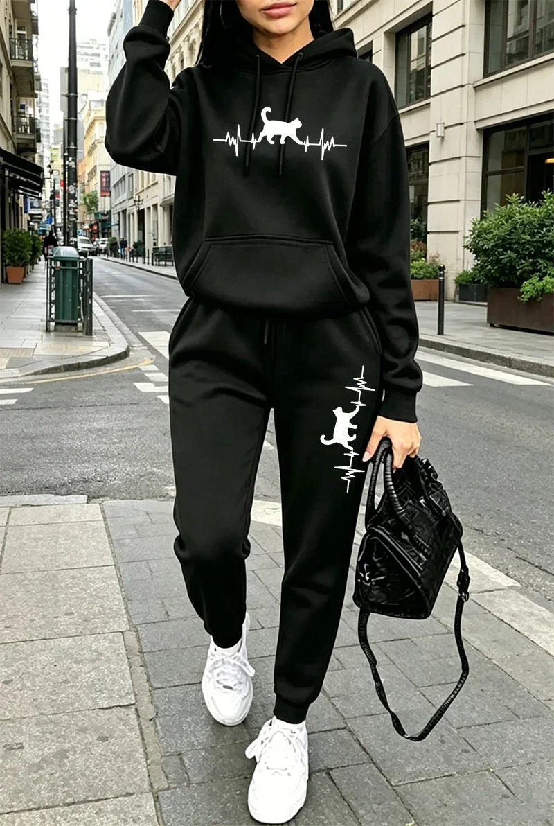 New in Womens Outfits Printing Casual Hooded Sweatshirt Outdoors Sports Jogging Clothing Daily Commute Hoodie Pants Sportswear