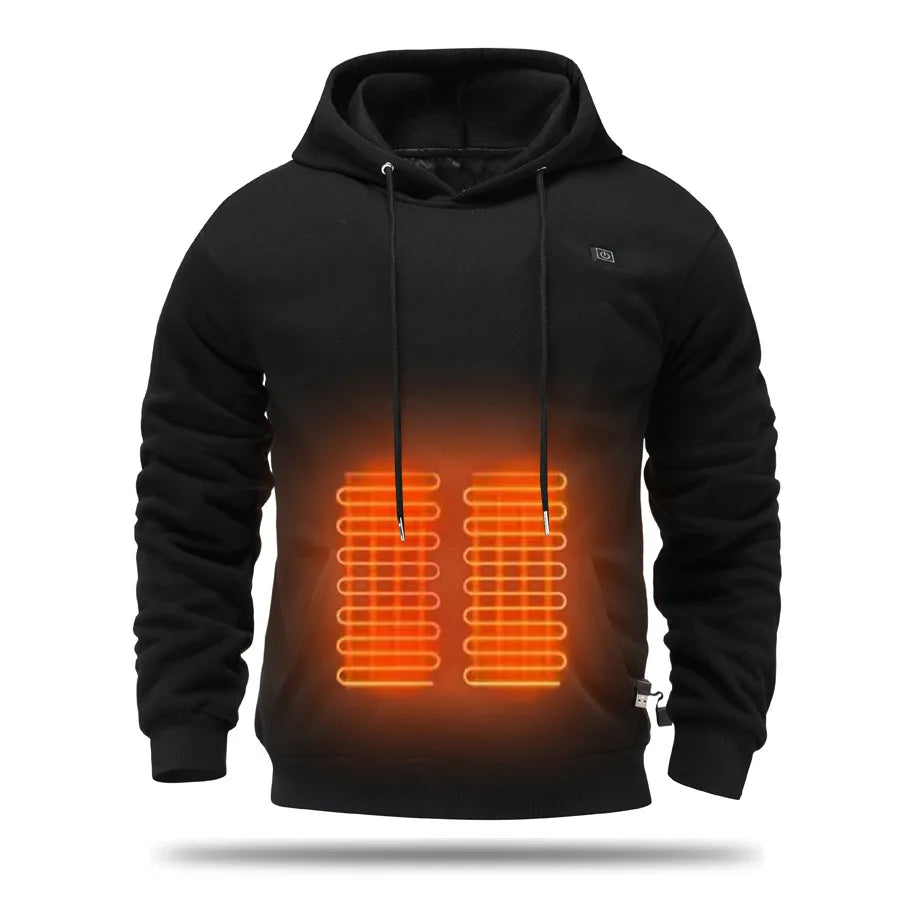 Mens USB Heated Jacket Winter Electric Heating Sweatshirt with Hood Warm Rechargeable Thermal Clothing for Outdoor Sports Skiing - ATFH