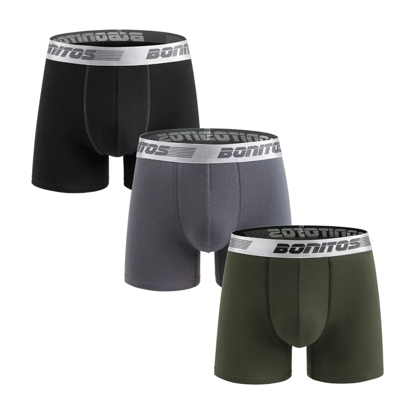 3 Pieces Cotton Men's Panties BONITOS Letter Waistband Boxer Briefs Solid Color Boxers Underwear For Man Classic Men Underpants