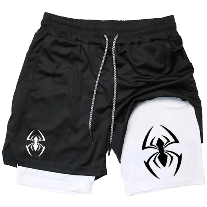 Red Spider Logo 2-in-1 Compression Gym Shorts Men Quick Dry Liner Workout Training Running Sports Athletic Casual wx201
