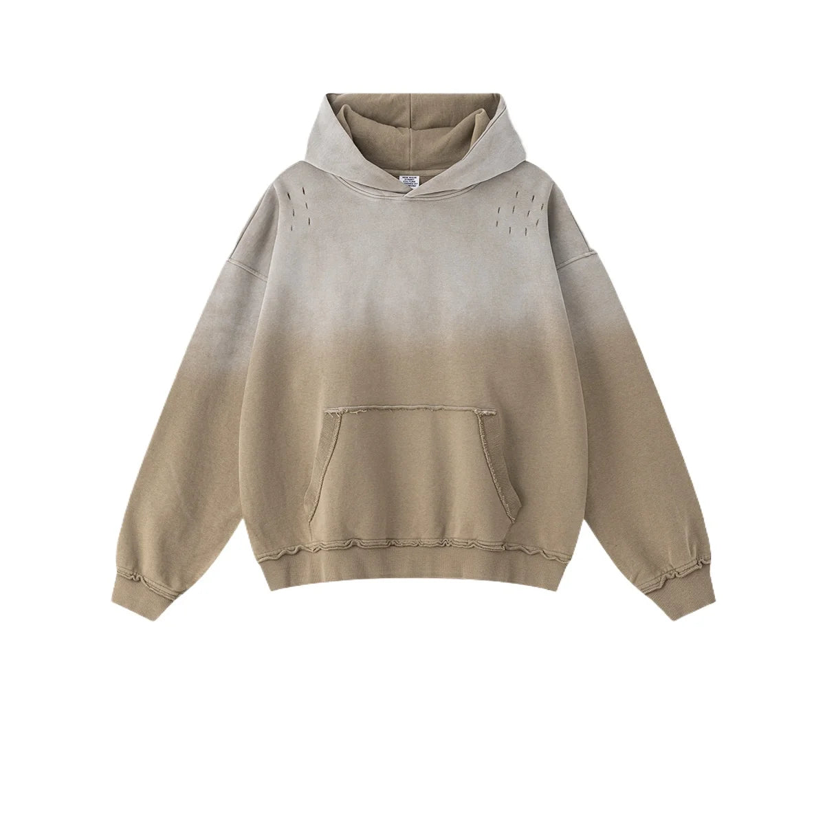 Custom LOGO men's 2025 autumn 370G heavy 100% cotton gradual change hole hooded sweater straight trousers set - ATFH