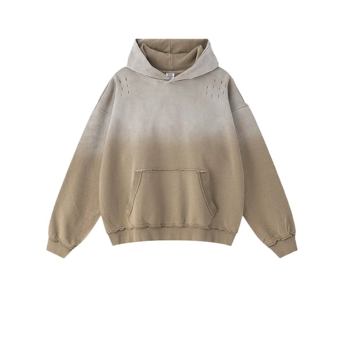 Custom LOGO men's 2025 autumn 370G heavy 100% cotton gradual change hole hooded sweater straight trousers set - ATFH