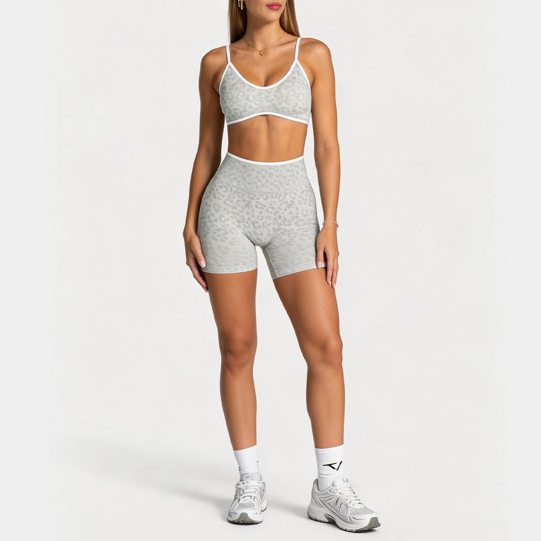 Women's Leopard Print Sports Bra & Shorts Yoga Set Workout Activewear Gym Suit