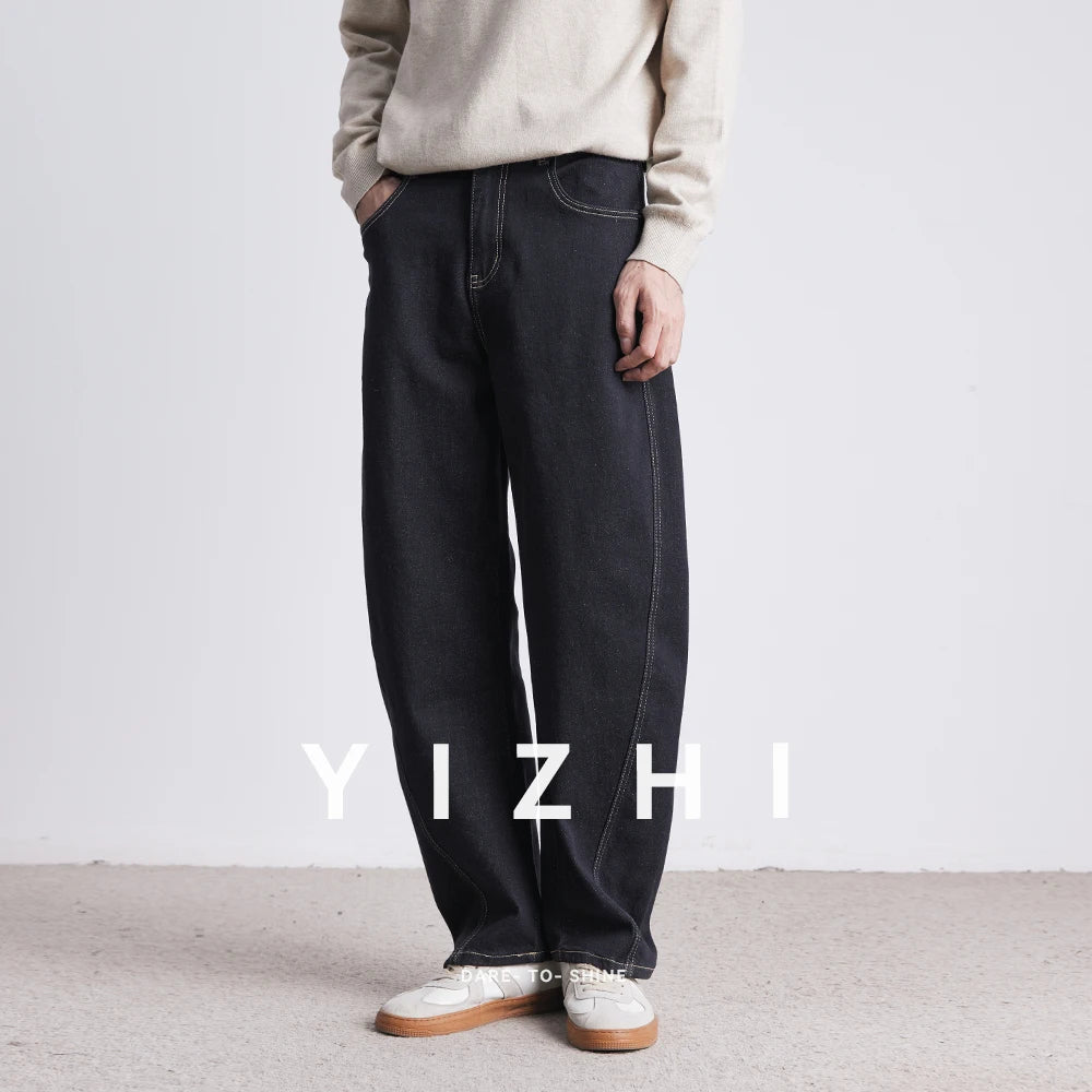 Fashion Retro Denim Jeans Men Spring Autumn New Straight Multi-Pocket Loose Casual Mid-Waist Trousers Men's Jeans ATFH