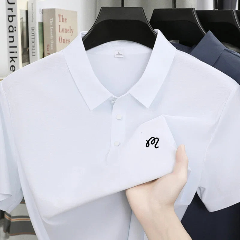 Golf printed short sleeved men's brand polo shirt ice silk seamless top summer new comfortable breathable casual lapel T-shirt