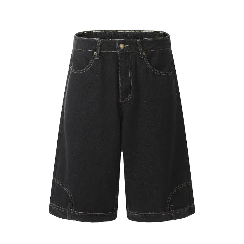American Vintage Denim Shorts Men High Street Loose Wide Leg Niche Pants Fashion Casual Versatile Short Jeans Male and Female ATFH