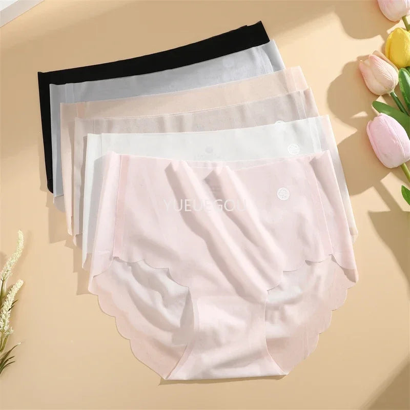4PCS Ice Silk Seamless Underwear Ultra-thin Women's Panties Sexy Transparent Stretch Briefs High Waist Comfortable Lingerie M-XL