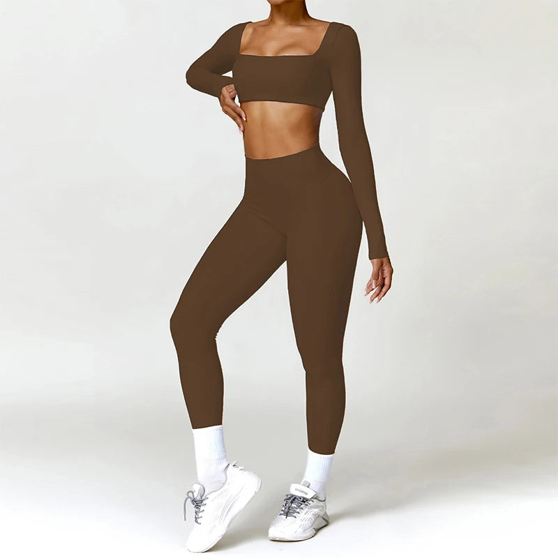 Summer 2PCS Yoga Suit Sports Set Women Quick-Dry Gym Set Women Tracksuit Running Workout Long Sleeve Sports Shirt Yoga Clothing - ATFH