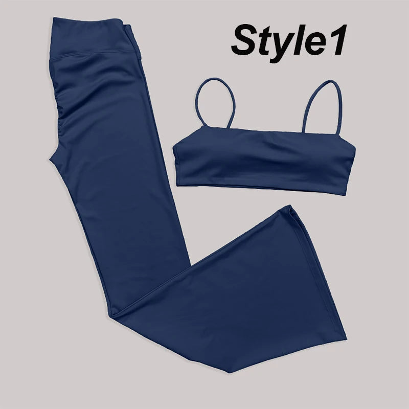 Gym Leggings Women High Waist Flared Pants Cross Waist Sport Tights Ladies Push Up Fitness Leggin Workout Clothes ATFH