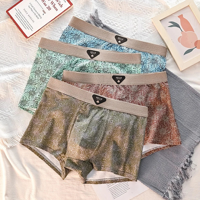 4pcs Men Underwear Cotton Men Boxer Shorts Medium Waist Breathable Men Panties Larger Size 6XL-Lot Soft Comfortable Men Boxer