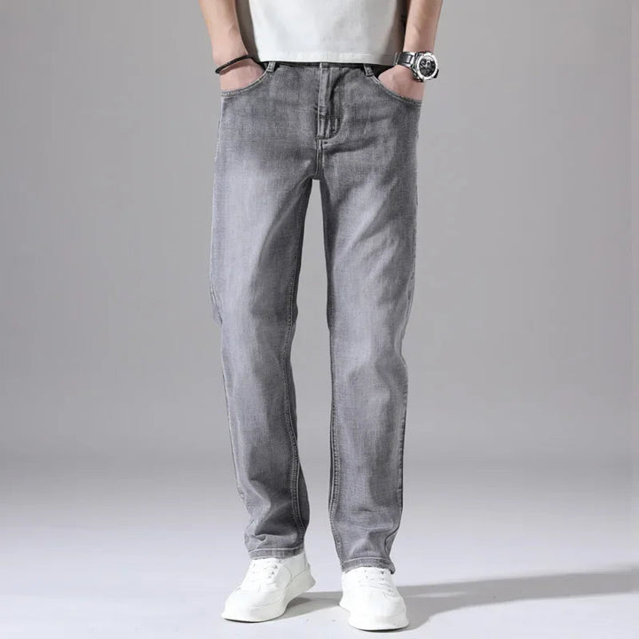 Cotton Stretch Jeans Business Casual Men's Thin Denim Jeans Grey Spring Summer Brand New Fit Straight Lightweight ATFH
