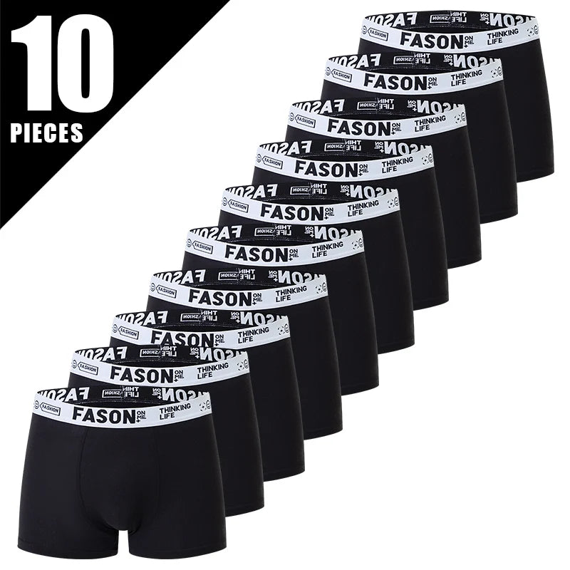 4/10 Piece Men's Four Season Black Fashionable Casual Basic Versatile Underwear Boxer Shorts Plus Size Youth Sports Base Shorts