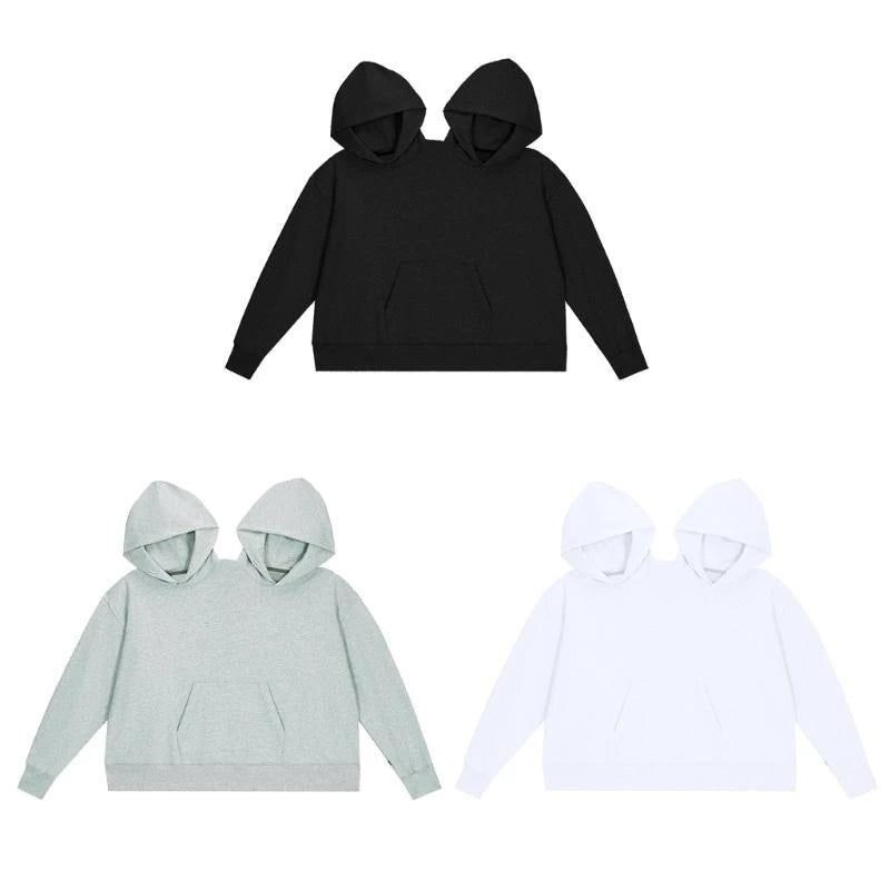 Couple Hooded Pullover Sweatshirts Two Person Funny Hoodie Tops Oversized Hoodie Cropped Long Sleeve Tops - ATFH