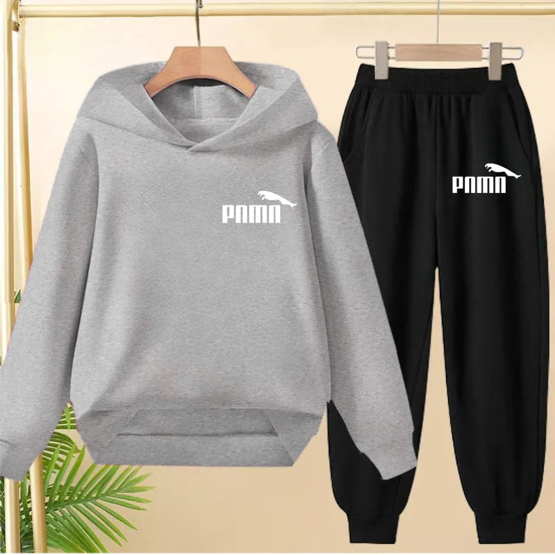 Leisure Children Hoodie Sportswear With Classic Prints Simple Elements Breathable Versatile Two-piece Set For Both Boy And Girl - ATFH