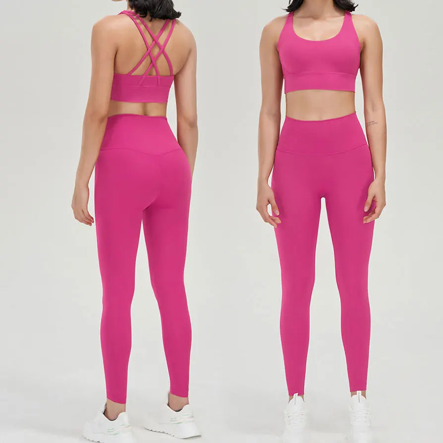 Women's 2 Piece Sports Set - High Waist Booty-Lifting Leggings with Back Pocket & Sports Bra Yoga/Gym/Running Workout Outfit - ATFH