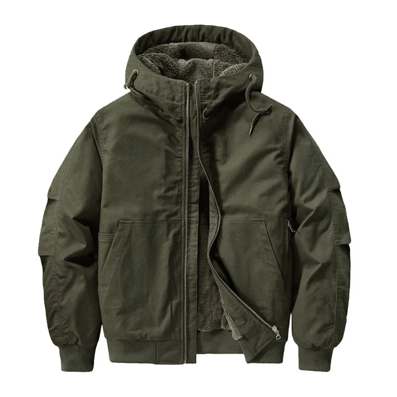 Winter Men's Fleece Warm Bomber Jackets Fashion Men Cotton Thermal Tactical Hooded Coats Men Multi-pocket Windbreaker Jacket 6XL