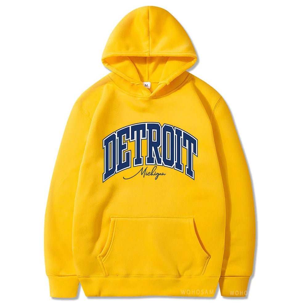 American Retro DETROIT Letter Print Hoodies For Men Women Harajuku Pullover Clothes Hip Hop Y2k Long Sleeve Pullover Sweatshirts - ATFH