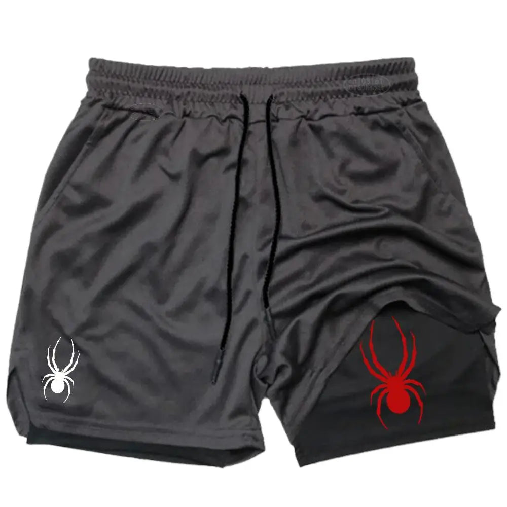 2026 Summer New Spider Men's Sports Shorts 2 in 1 Gym Running Shorts Jogging Casual Sportswear Fitness Double Layer Shorts