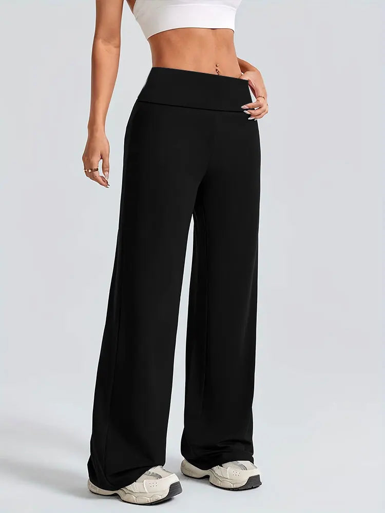 Solid Color Straight Wide Leg Pants Womens Mid Waist Yoga Leggings Fitness Tights Naked Feeling Pilates Running Sports Trousers