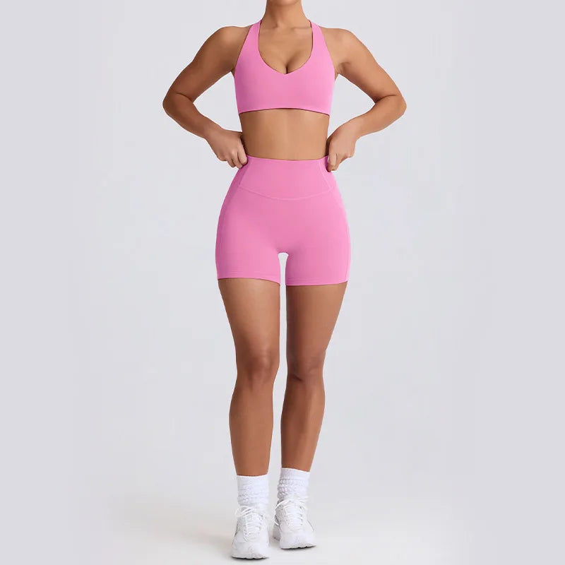 Naked Feel Quick-Dry Yoga Set Strappy Sports Bra & Seamless Leggings for Women Outdoor Gym Workout Activewear - ATFH