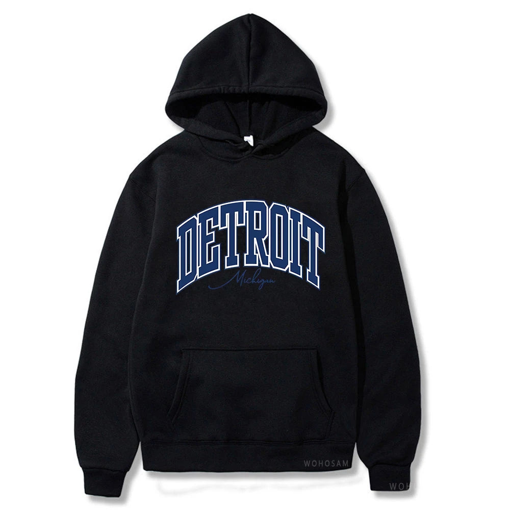 American Retro DETROIT Letter Print Hoodies For Men Women Harajuku Pullover Clothes Hip Hop Y2k Long Sleeve Pullover Sweatshirts - ATFH