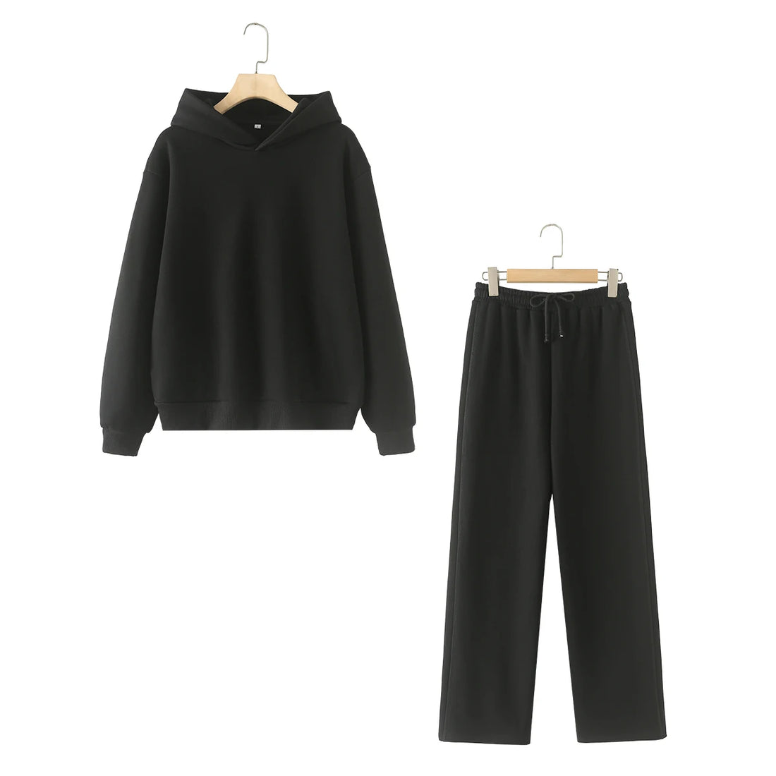 Women Solid Casual Sweatshirt Pant Suit Long Sleeve Hooded Fleece Pullover Coat Loose Straight Trousers Office Lady Sets