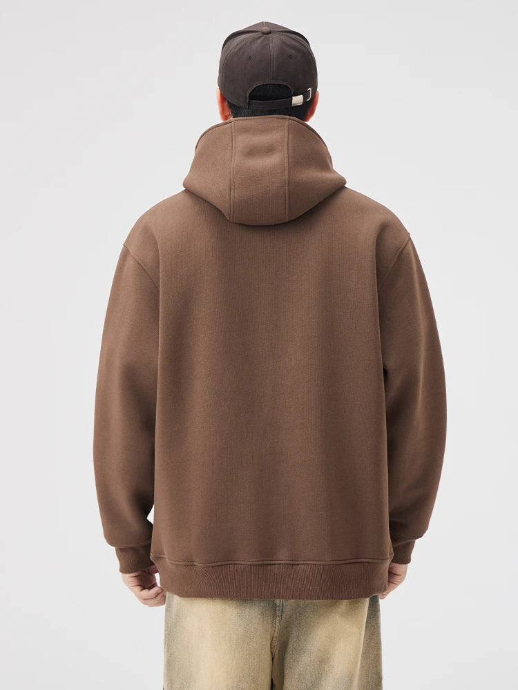 400GSM Cotton Men's Hoodies Letter Embroidery Front Pockets Pullover Hoody Tops Loose Fit - ATFH