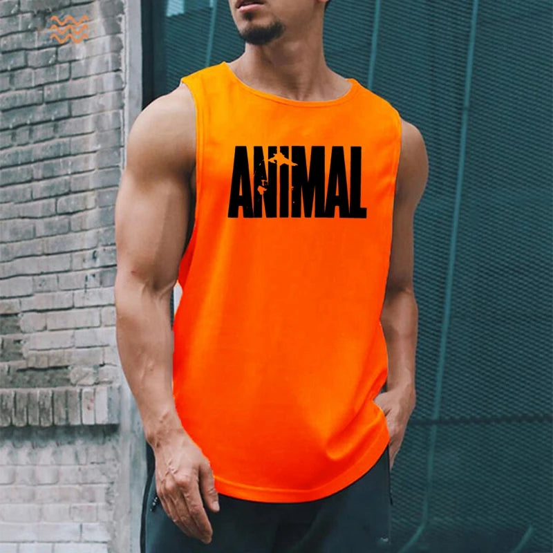 Men's Quick Drying Sleeveless shirt animal Bodybuilding Workout Tank Tops Muscle Fitness Shirts Male Gym Stringer Vest
