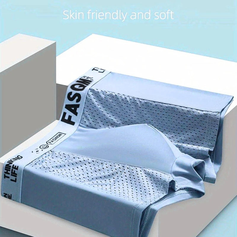 1pc Men's Ice Silk Cool Soft Comfy Boxers Briefs Men's Contrast Underwear, Mesh Breathable Comfy Stretchy Trunks