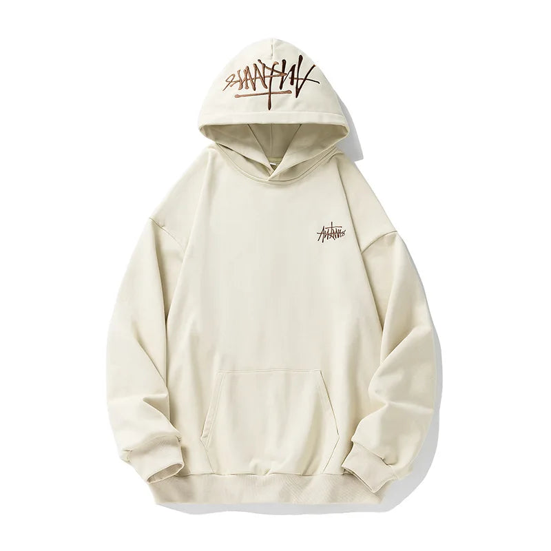 400G Heavy Thick Letter Embroidered Hoodies for Men's Autumn Winter Style American Trendy Couple Loose Hoodie Coat - ATFH