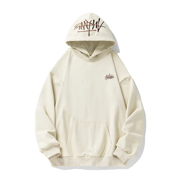400G Heavy Thick Letter Embroidered Hoodies for Men's Autumn Winter Style American Trendy Couple Loose Hoodie Coat - ATFH