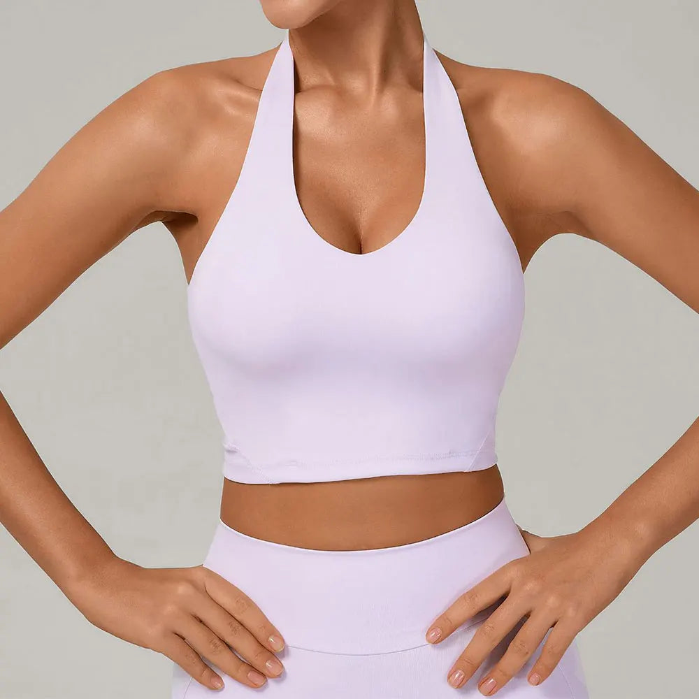 Women Impact Sports Bra Halter Top High Support Push-up Open Back Gym Bra Shockproof Running Fitness Yoga Workout Underwear - ATFH