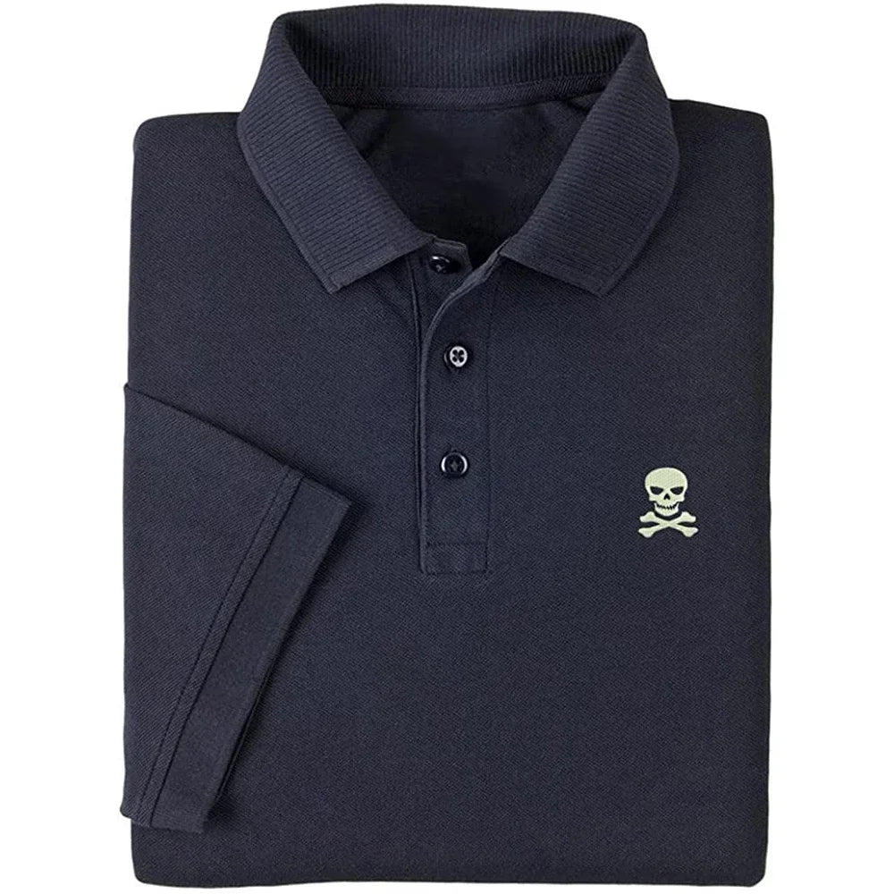 Lyprerazy Men's Polo Shirt Skull and Crossbones Embroidered Short Sleeve Polo-Shirt Embroidery Casual Golf Shirt