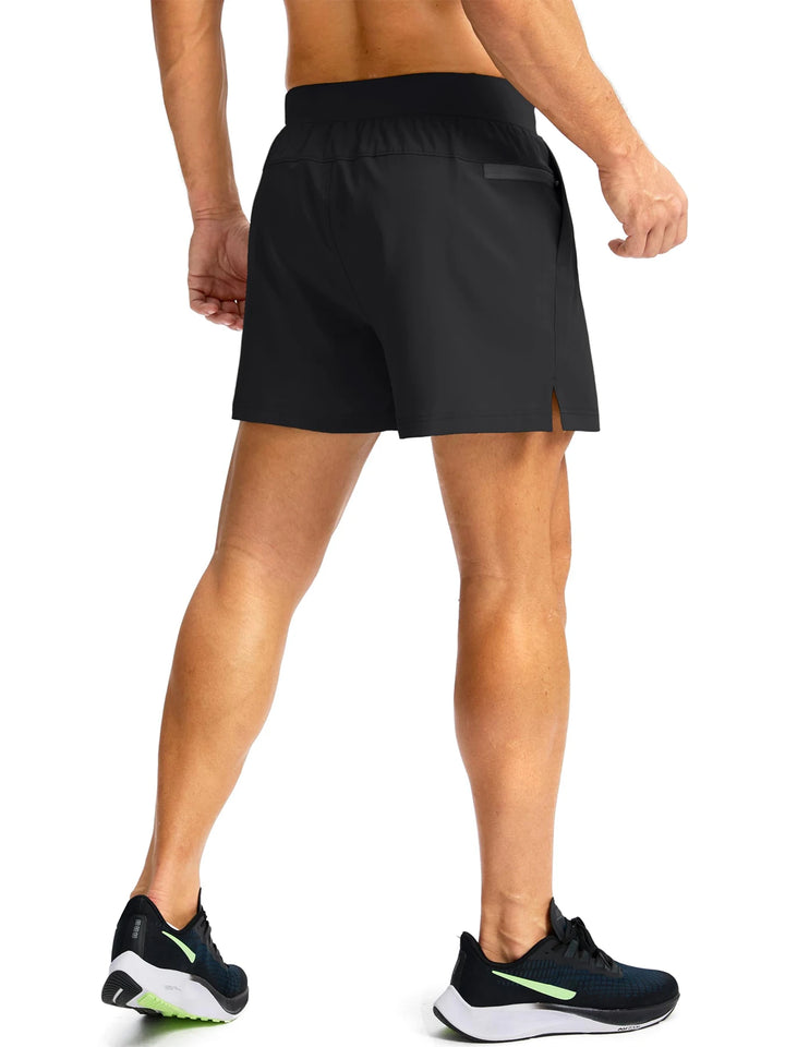 Men's Quick-Dry Athletic Shorts Elastic Waist Drawstring Zip Pocket Split Hem Lightweight Breathable Workout Running Gym Shorts