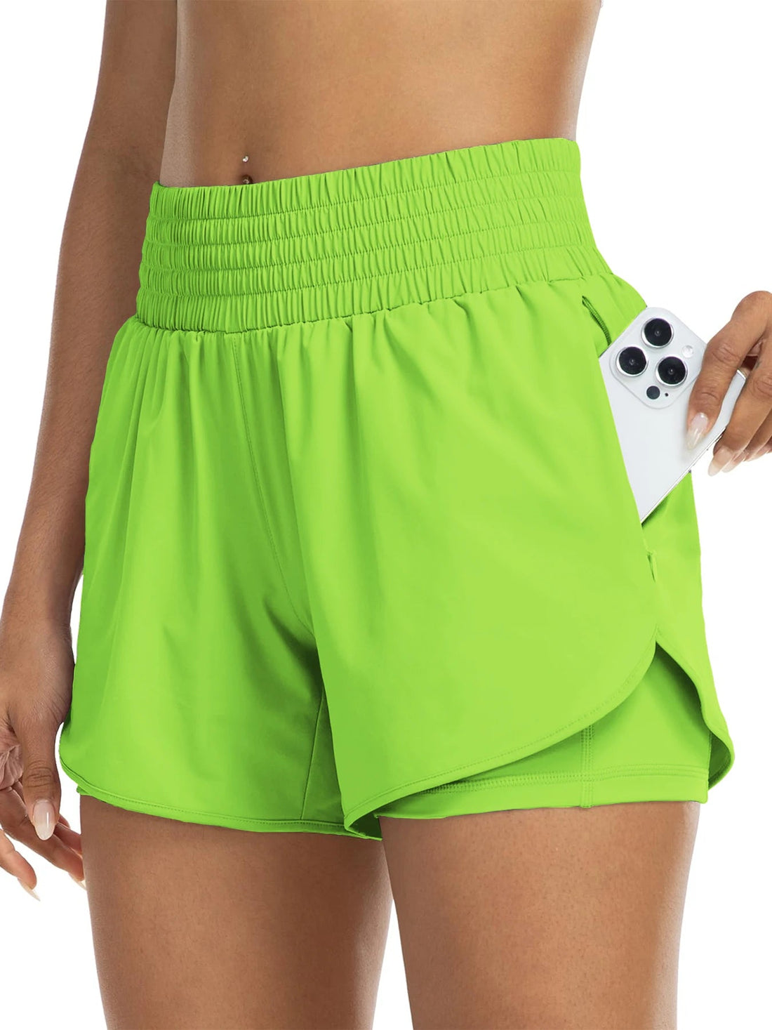 Women's high-waisted athletic shorts for running, yoga, layered design, anti-exposure, fitness, and workout with pockets Tahsi Fashion House