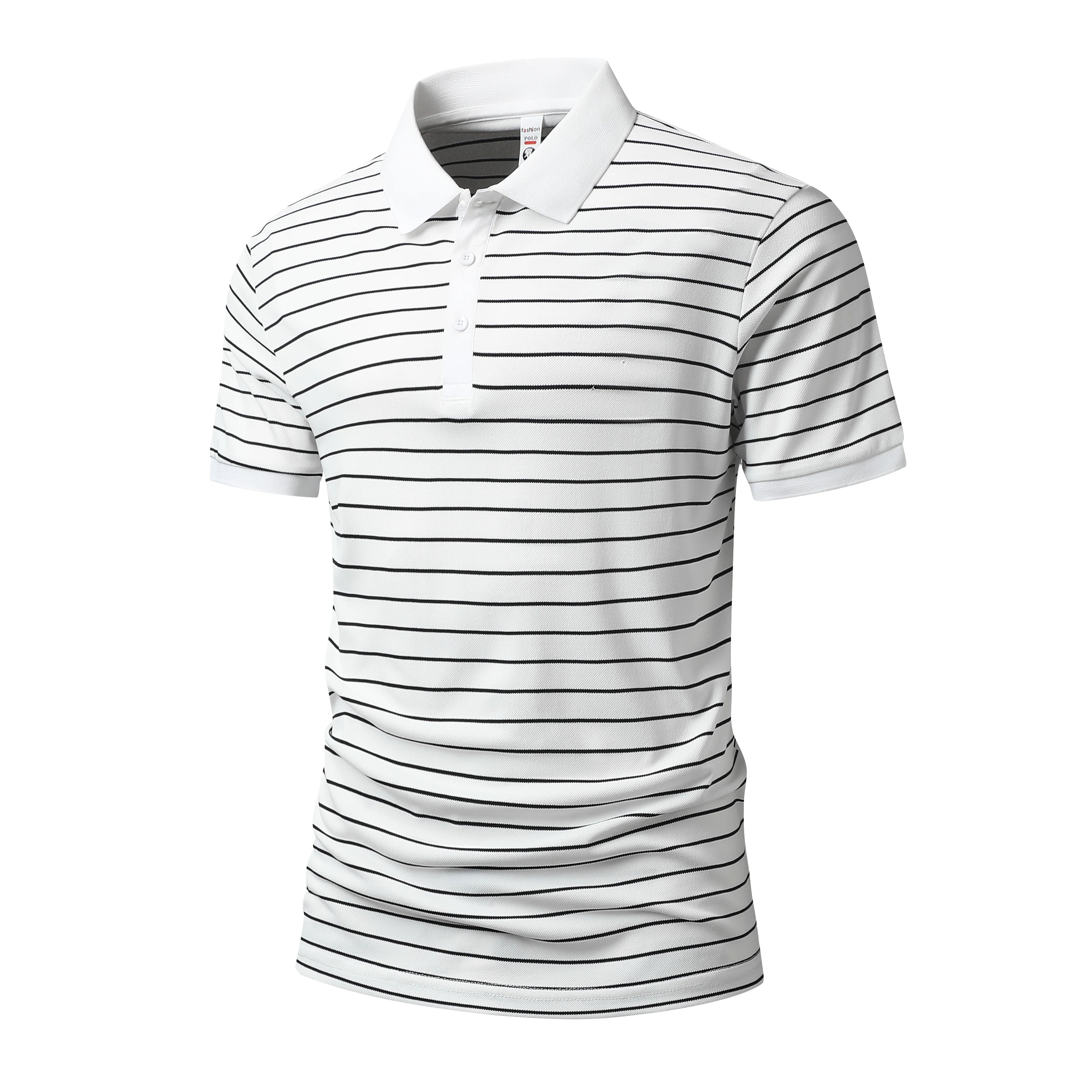 Summer POLO Shirt New Men's Light Luxury Ice Silk Striped Lapel Business Style Casual Short Sleeves