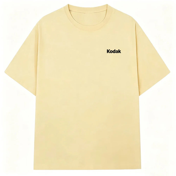 Kodak Mini Logo T-Shirt, Cream Beige Small Print Tee, Cotton Crewneck for Men & Women Retro Casual Streetwear ATFH
