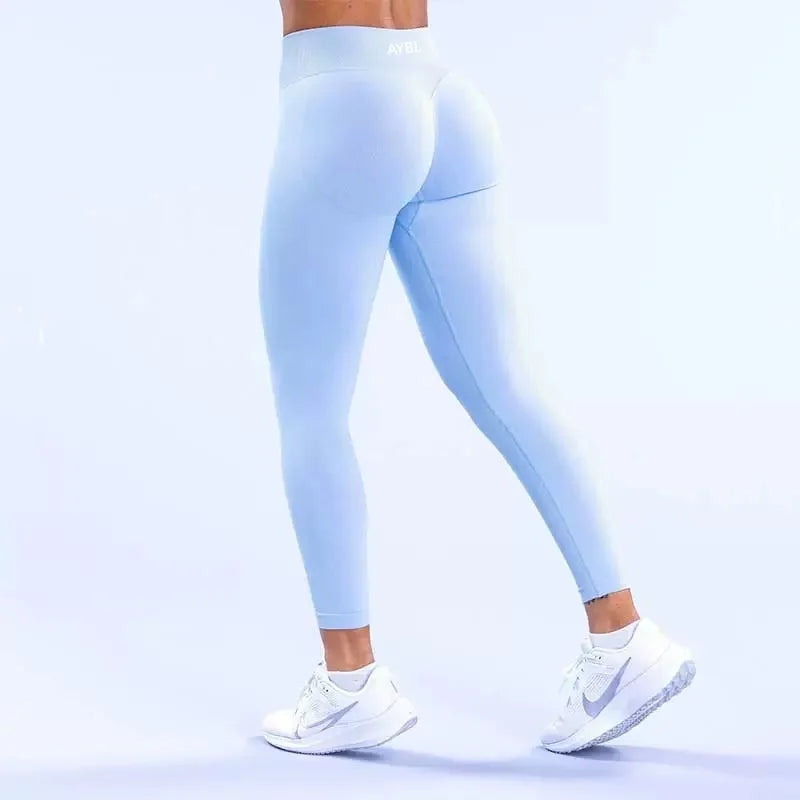 New Gym Yoga Leggings Women Seamless Yoga Pants High Waist Low Ribbed Band Fitness Leggings Fitness Sweat Wicking Workout Tights - ATFH