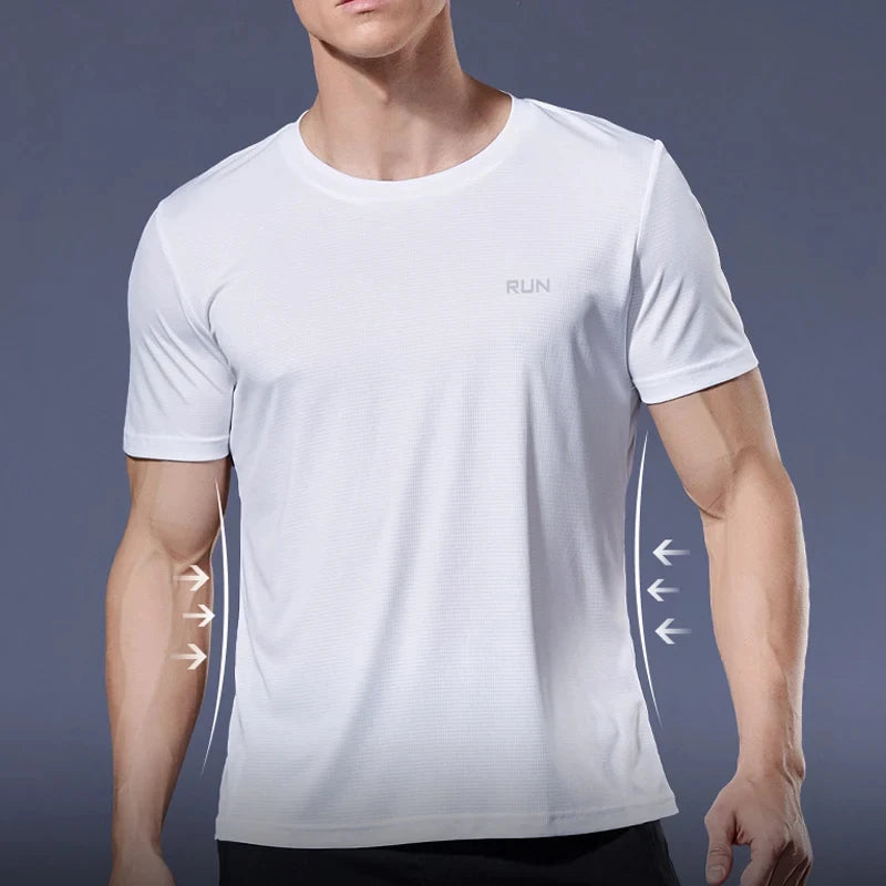 Men's Quick Dry Short Sleeve Gym Running Moisture Wicking Round Neck T-Shirt Training Exercise Gym Sport Shirt Tops Lightweight