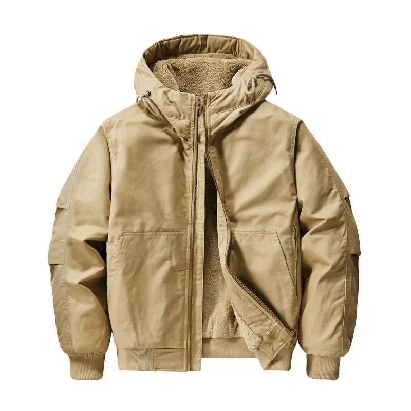 Winter Men's Fleece Warm Bomber Jackets Fashion Men Cotton Thermal Tactical Hooded Coats Men Multi-pocket Windbreaker Jacket 6XL