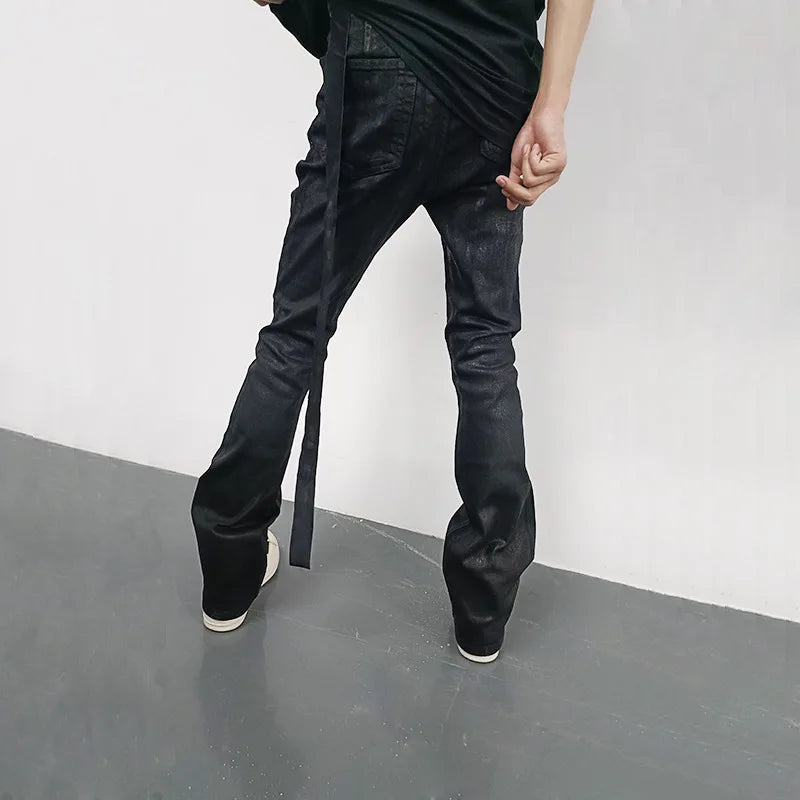 RO Style Wax Pants Men's Handmade Brushed Wax Pentagram Wax Surface Coating Horn High Elasticity Jeans Pant Dark ATFH