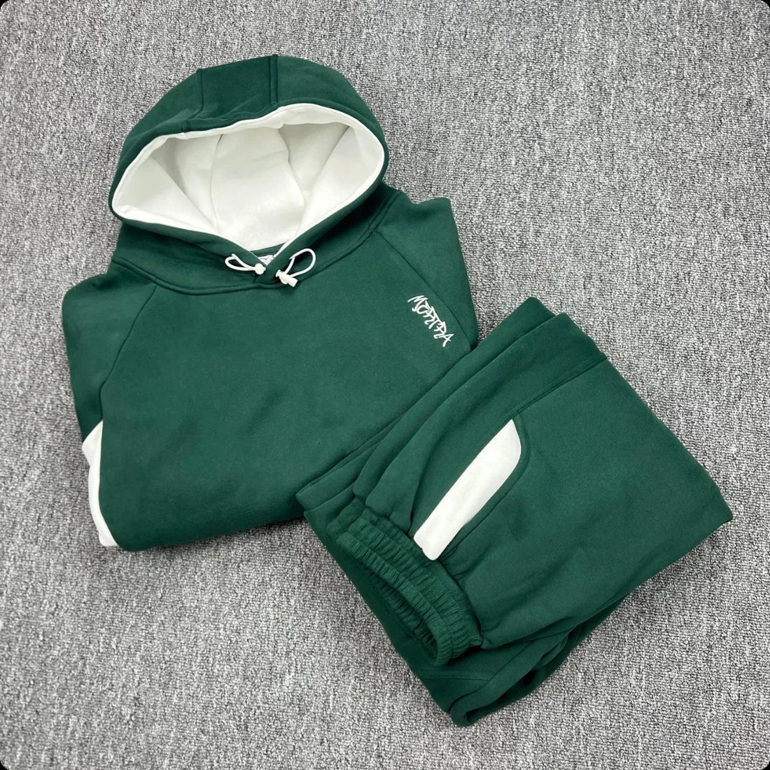 Mertra Patchwork Embroidery Fleece High Street Loose Autumn-Winter Men's and Women's Couple Sleeve Hooded Sweatshirt - ATFH