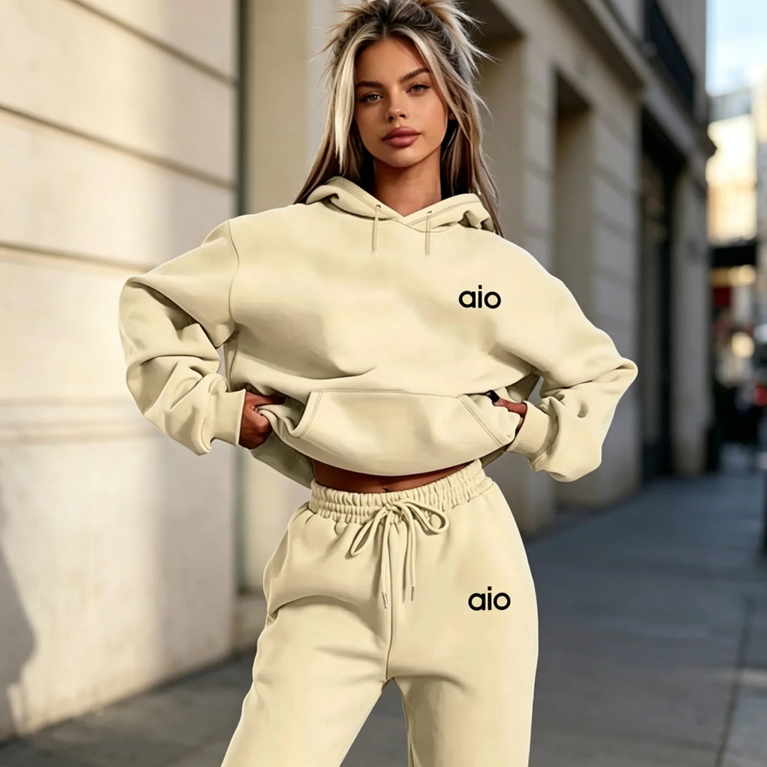 ai Printing High Quality Women Monochrome Hooded Hoodie Set Casual Two-Piece Set New Fashion Hot sweatpants tracksuit 2026