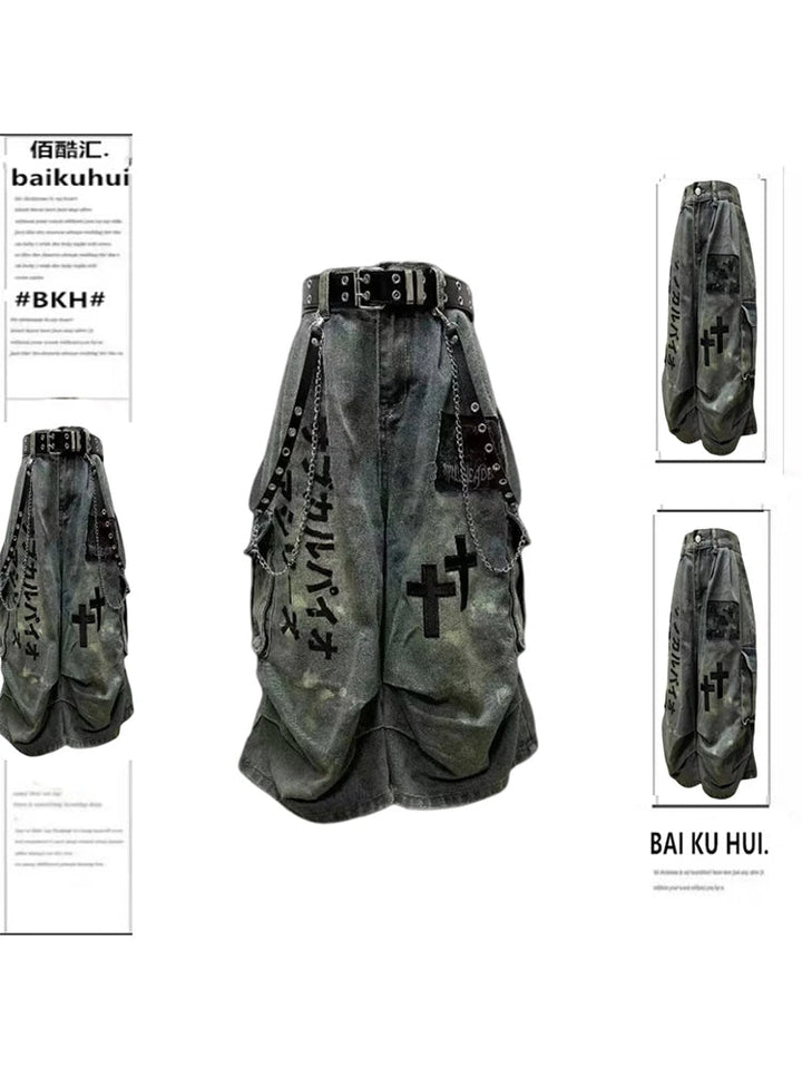 Summer Women Goblin Core Cross Denim Jorts Shorts Y2k Calf-Length Jean Pants Trashy Y2K Abi Japanese Cyber Punk Grunge Unisex ATFH