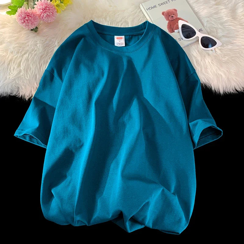 LEGIBLE Summer short sleeve T-Shirt Women Cotton Tee Shirt Loose Solid Basic Oversized T Shirt Women O-neck Tshirt Women - ATFH