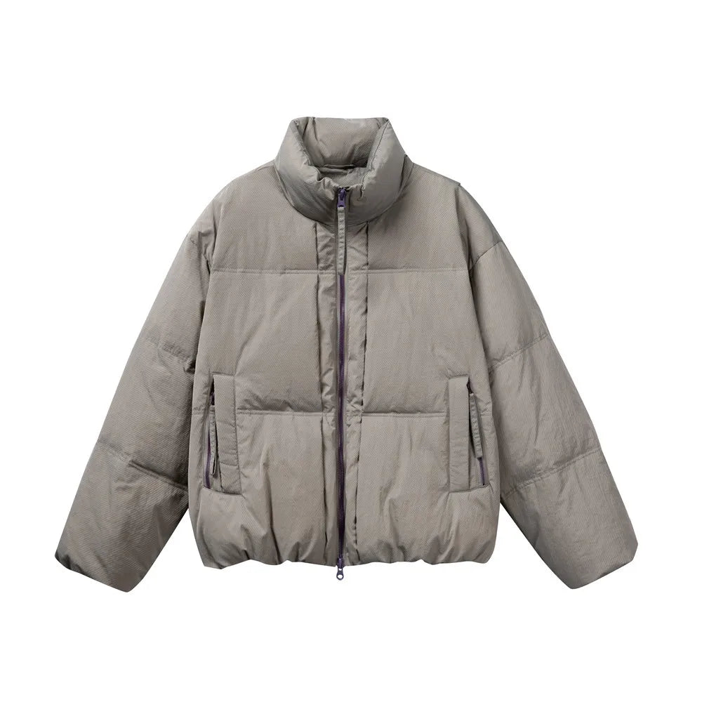 MWJLPWQ Stand Collar Down Jacket Men's Winter Thickened Trendy High Street Vibe Design Double Zipper Unisex Coat Tide 13671 ATFH