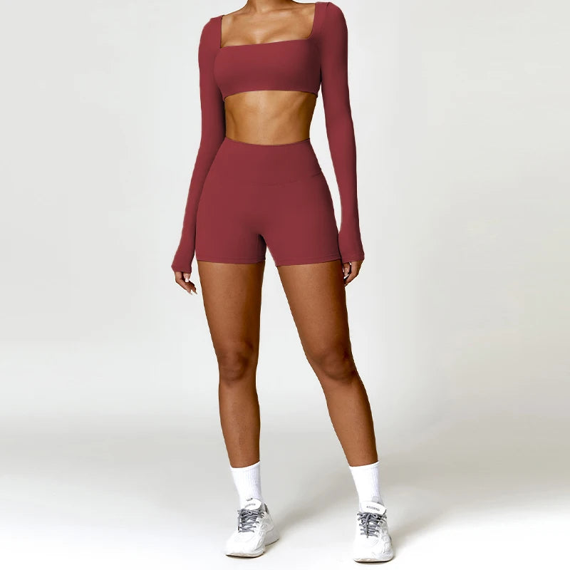 Summer 2PCS Yoga Suit Sports Set Women Quick-Dry Gym Set Women Tracksuit Running Workout Long Sleeve Sports Shirt Yoga Clothing - ATFH