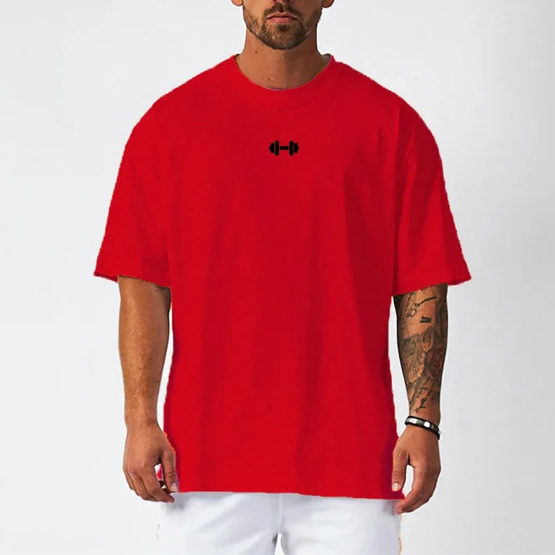 Oversized Loose Gym Clothing Mesh Quick Dry Bodybuilding Fitness Men Short Sleeve Barbell print Sport Streetwear Workout T-Shirt ATFH