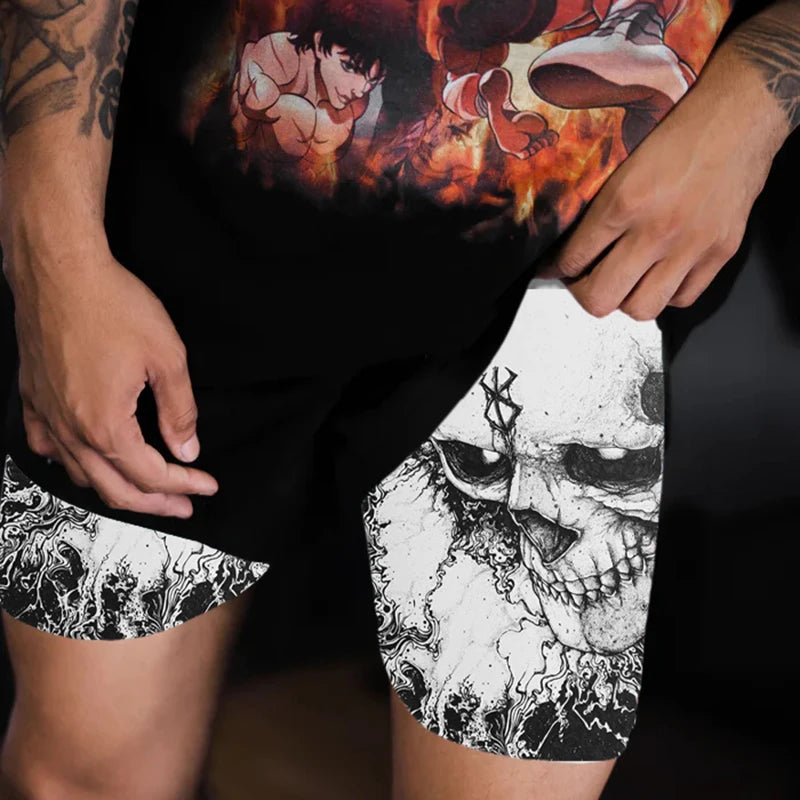 Gym Workout Running 2 in 1 Shorts for Men Stylish 3D Print Compression Shorts wih Pockets Summer Athletic Quick Dry Breathable