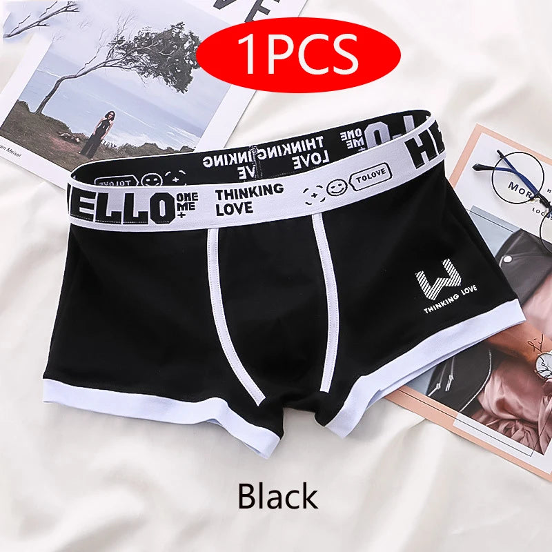 Men Cotton Boxer Shorts Panties Underwear Breathable Soft Letter Belt Men Boxer Fashion Sports Mid-waist Four Corner Pants